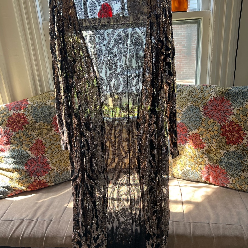 Venus rose gold and black, sequin, long sleeve cover-up